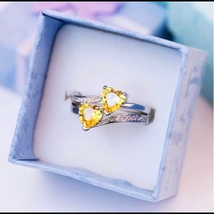 Lovely Hearts Shaped 925 Silver  Ring Citrine